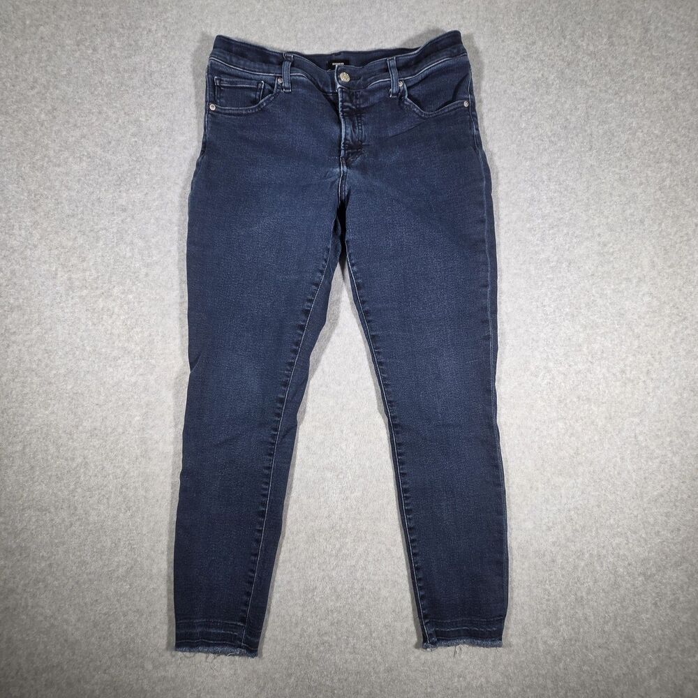 Express Womens 12R High Rise Skinny Dark Wash Stretch Raw Hem Denim Jeans Blue